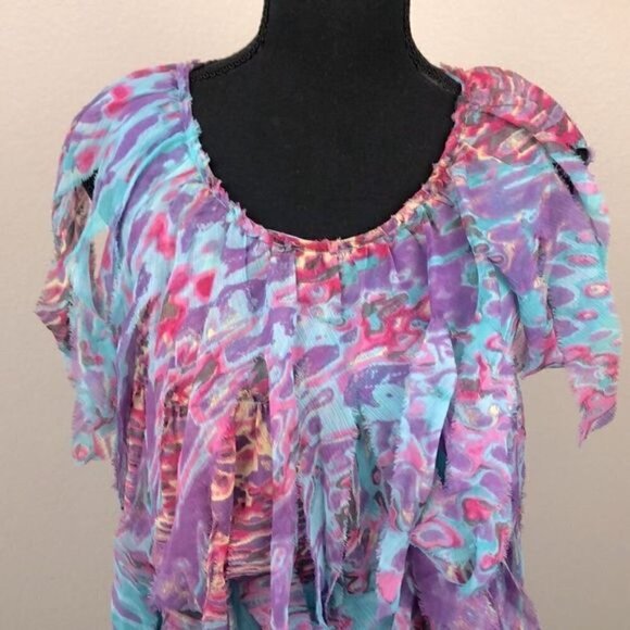 Rancho Estancia Sleeveless Dress Rainbow Colors Carwash Fringe Fairy Midi S NEW - Picture 3 of 10